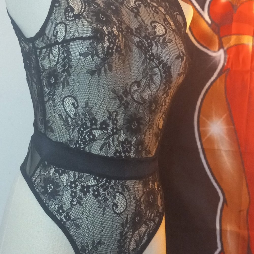 TEDDY Eyelash Lace High Neck TEDDY BLK Size M